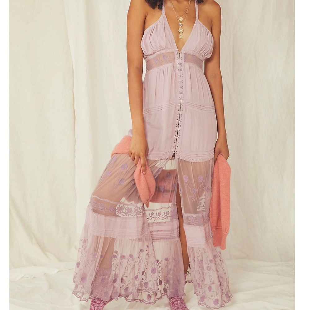 Free People SUPER SEXY, dusty rose/ lavender tone nighttime gown. Wow! NWT.
